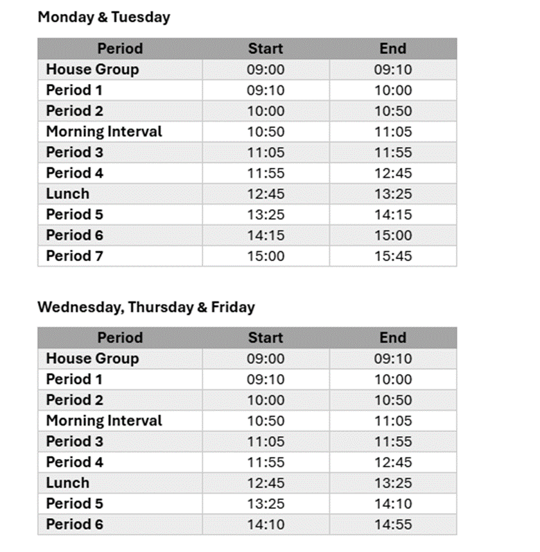 School Day Timings